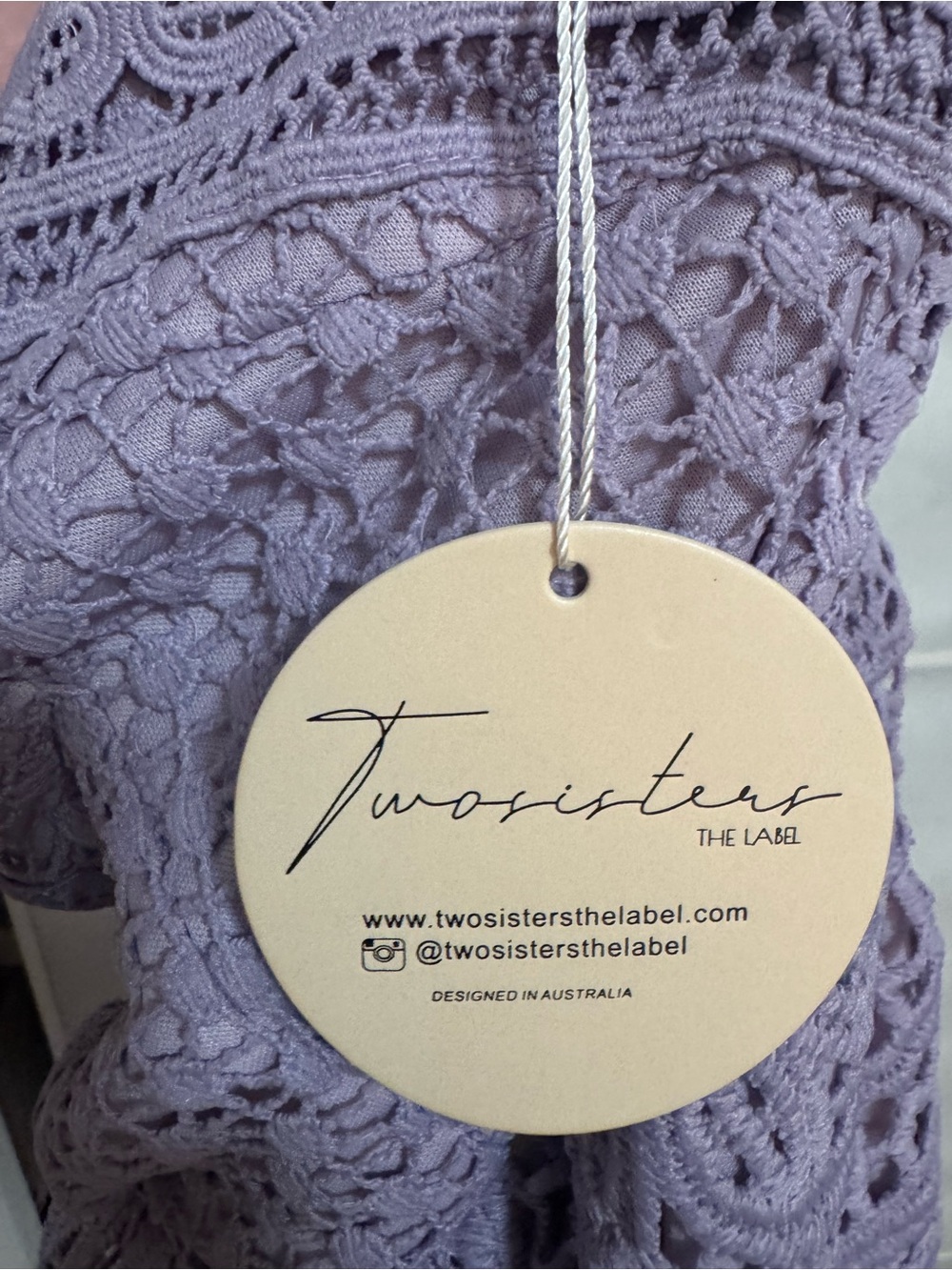 NWT Two Sisters purple lavender midi lace dress L Crochet boho lace up open back - Picture 9 of 10